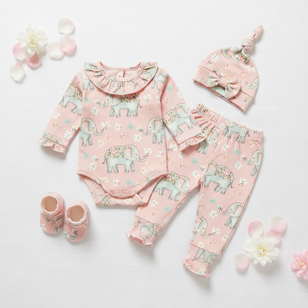 Floral Elephant Pink Layette 2