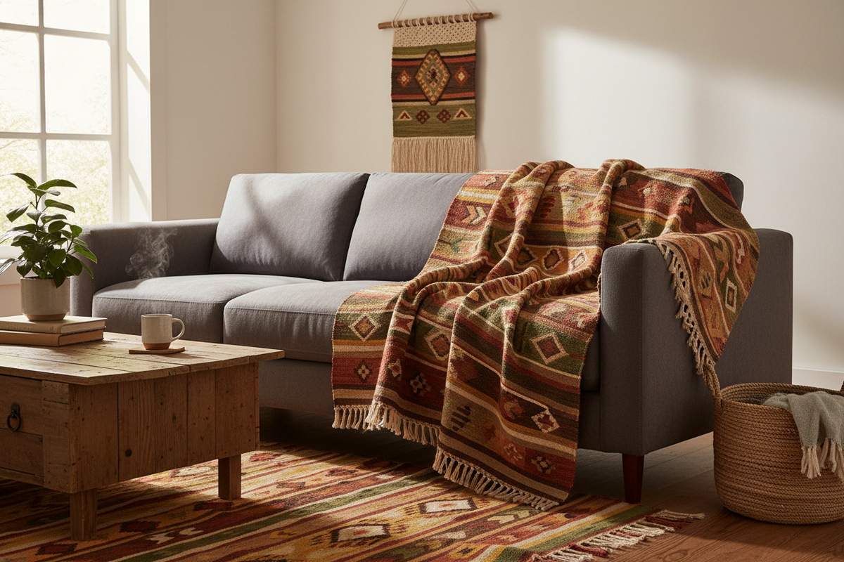 Handwoven Wool Throw Rug